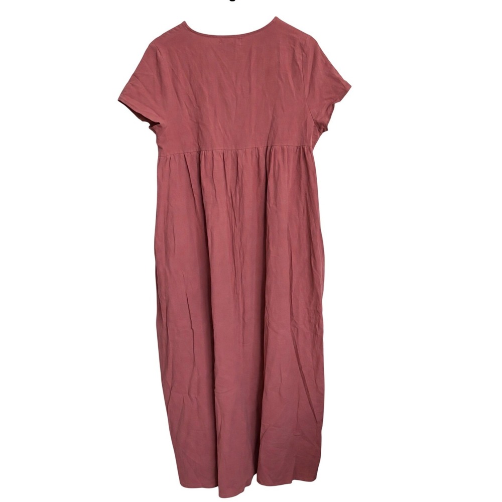NWT Natural Life Button Front Midi Dress M Rose Pink Boho V-Neck Short Sleeve - Picture 3 of 9